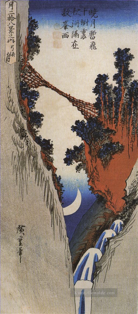 Eine Brücke über eine tiefe Schlucht Utagawa Hiroshige Ukiyoe Ölgemälde